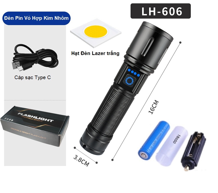 Đèn pin vỏ nhôm pin rời LH606 có Zoom